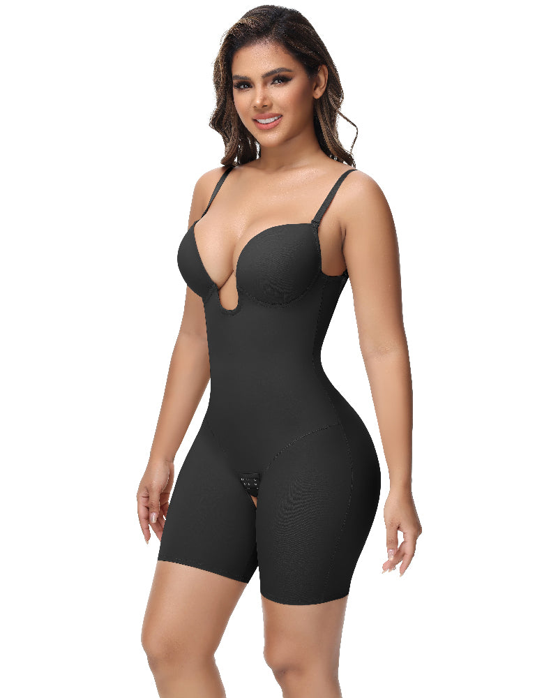 Women's U Plunge Strapless Tummy Control Bodysuit Low Back Built In Bra Shapewear