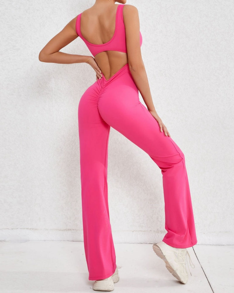 Hollow Back Sports Flared Yoga Jumpsuit