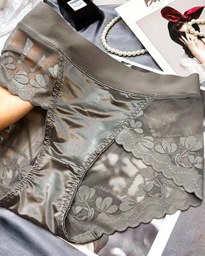 High-End Satin Light Luxury Lace High-Waisted Belly Pants