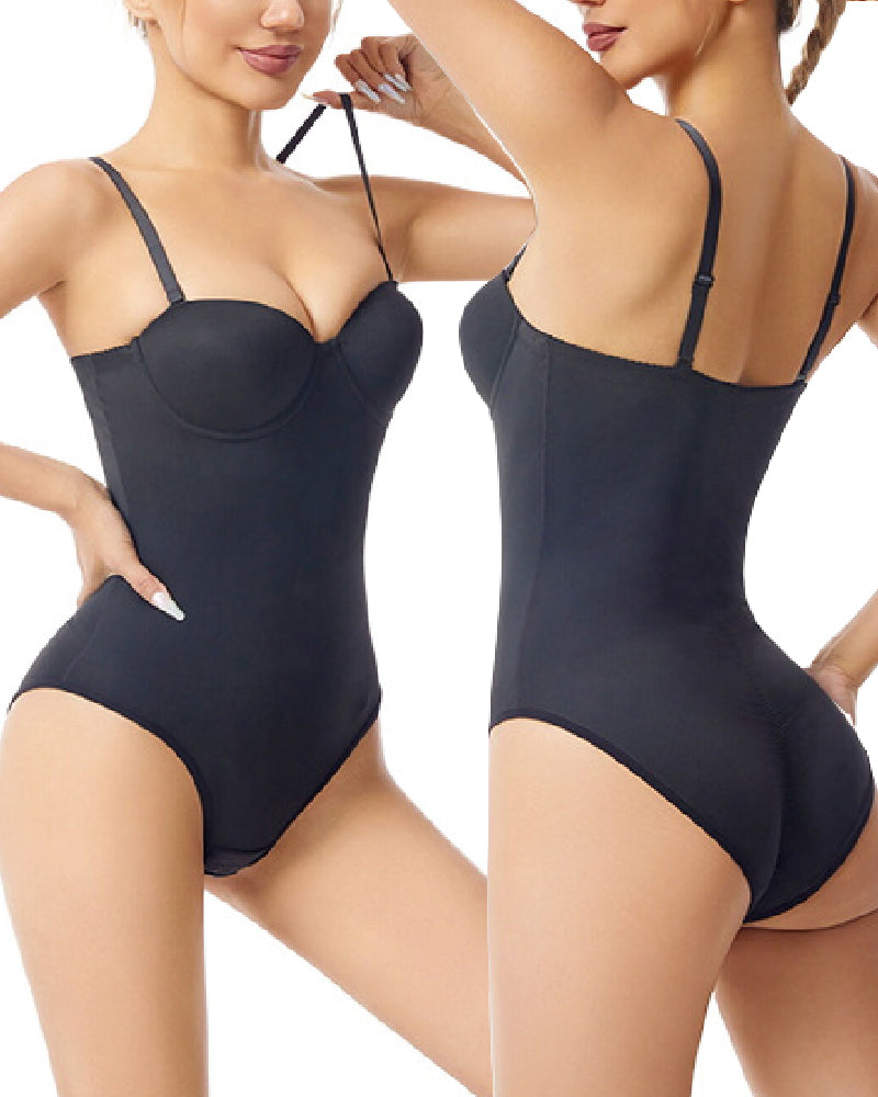 Women's Strapless Built-in Bra X Cross Tummy Control Bodysuit