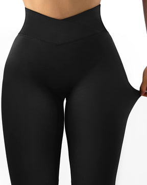 Pantalones de yoga de cintura alta con cintura cruzada en V para mujer