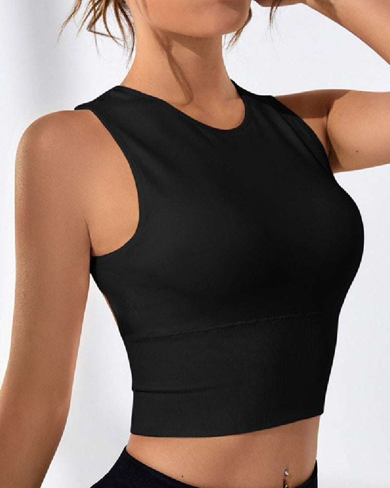 Women's Solid Open Back Ribbed Yoga Top Camisole Basic Elastic Sports Tank Top