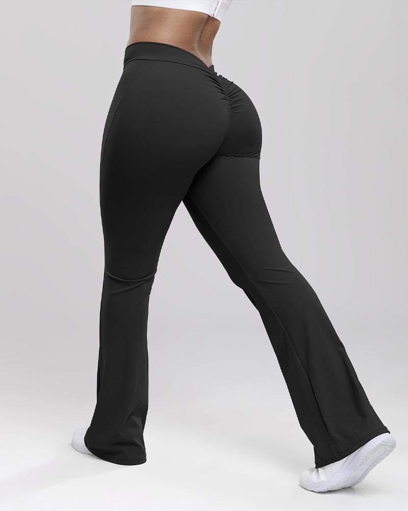 Pantalones de yoga acampanados a prueba de sentadillas con espalda en V profunda para mujer