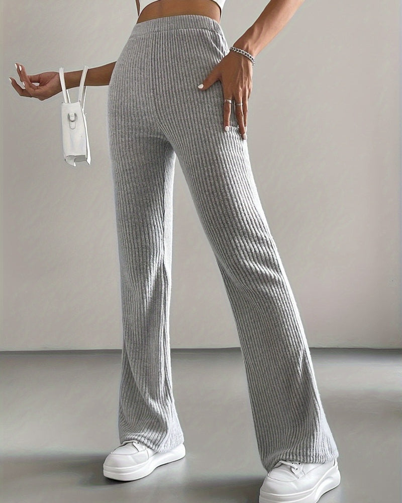 Solid Color Ribbed Knitted Flared Pants Versatile Casual Pants