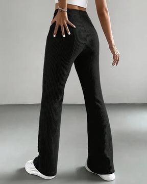 Solid Color Ribbed Knitted Flared Pants Versatile Casual Pants