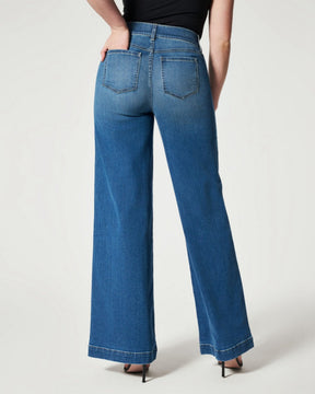 Wide-leg Mid-waist High-elastic Elastic Waist Jeans