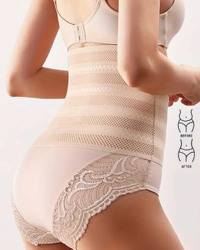 Sexy Hollow Breathable Tummy Control Shapewear Panties High Waist Lace Edge Shaper Briefs