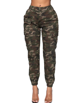 Women's High Waist Slim Fit Cargo Pants Casual Elastic Waistband Tapered Sweatpants