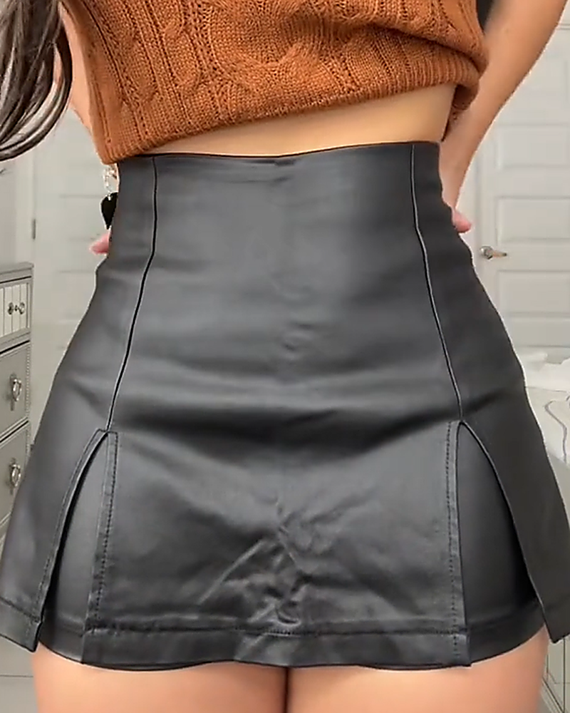 Sexy High Waist Slit Leather Skirt Pants to Prevent Exposure（Pre-Sale）