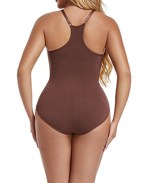 Women's Seamless Racerback Tummy Control Ribbed Solid Bodysuit Shapewear