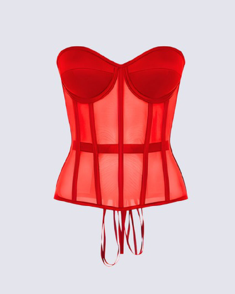 Women's Sexy Mesh Overbust Corset Tops Vintage See Through Slim Bustiers