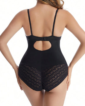 Women's Sheer Mesh Low Back U Plunge Bodysuit Shapewear With Built In Bra