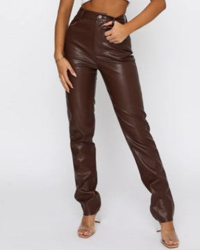 Simple High Waist PU Leather Casual Pants