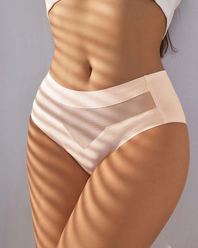 Women's Mid-Waist Ice Silk Naked Invisible Underwear Briefs Breathable Mesh Lingerie