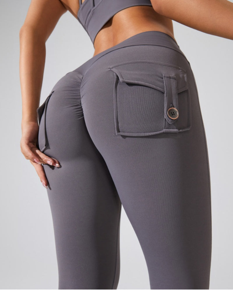 Peach Hip Fitness Leggings with Cargo Pockets