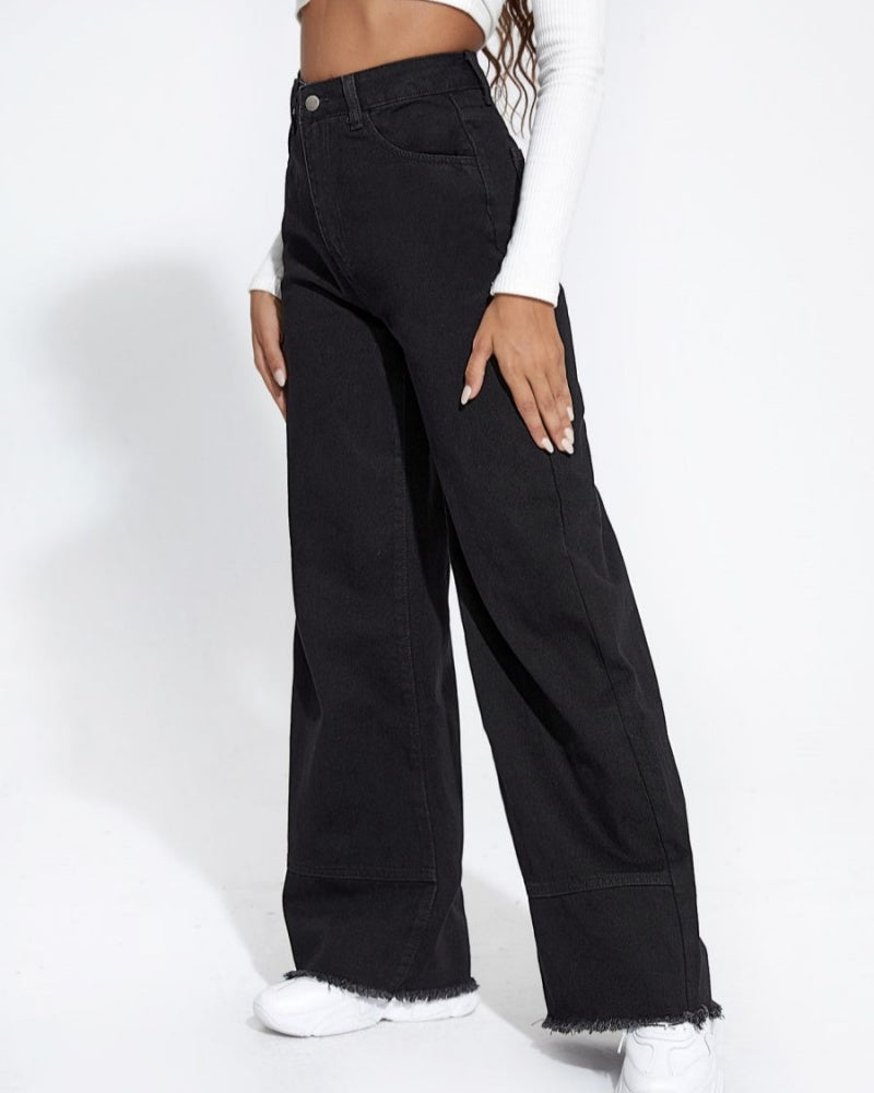 Wide-leg Jeans High Waist Patchwork Raw Edge Loose Trousers