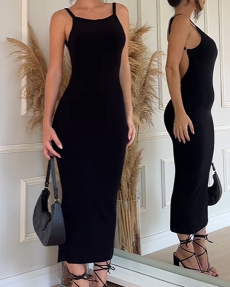 Sexy Backless Sleeveless Slit Solid Color Bodycon Maxi Dress (Pre-Sale)