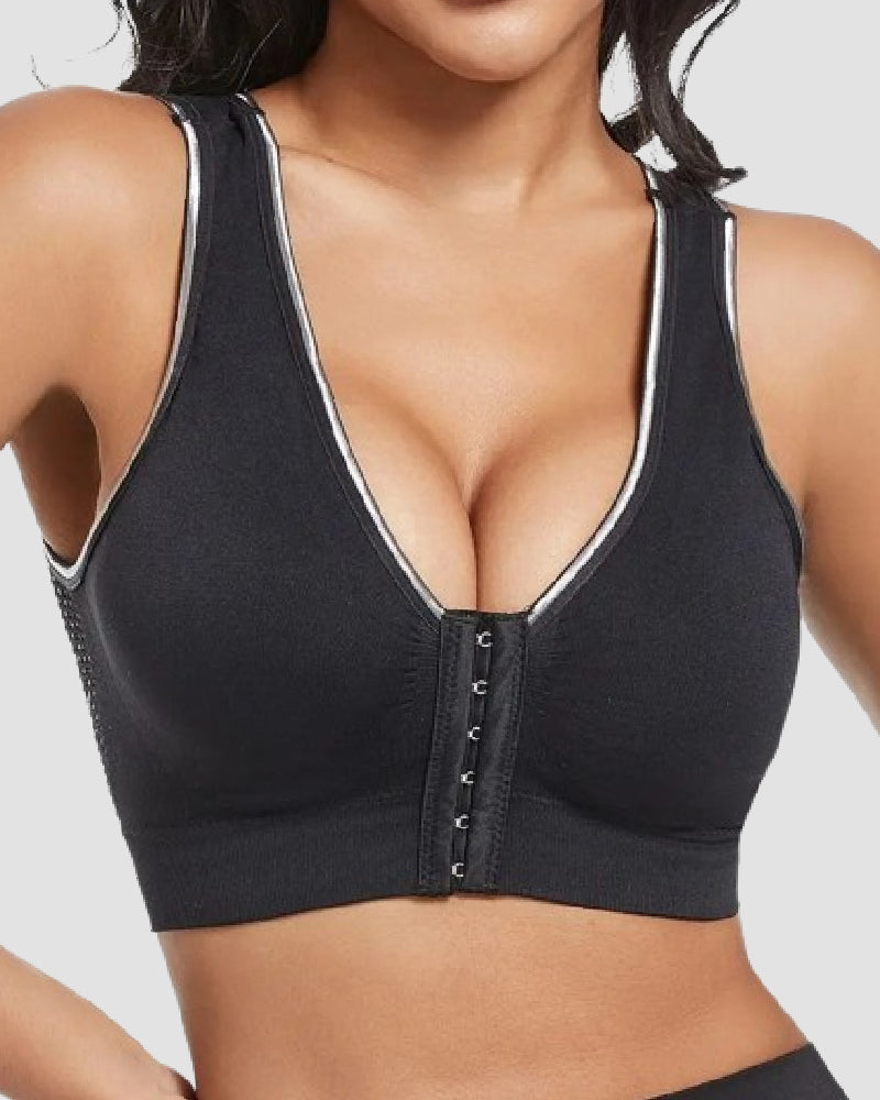 Women's Plus Size Front Buckle Solid Hollow Breathable Wireless Sports Bra