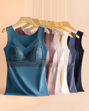 2-in-1 Thermal Underwear Vest High Stretch V Neck Seamless Built in Bra Tank Tops