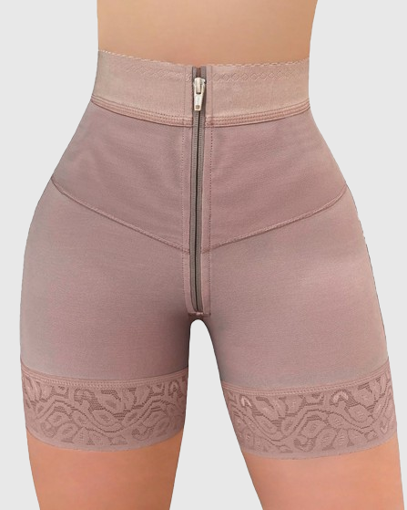 Internal Hooks Firm Compression Zipper Butt Lift Peachy Shaper Shorts