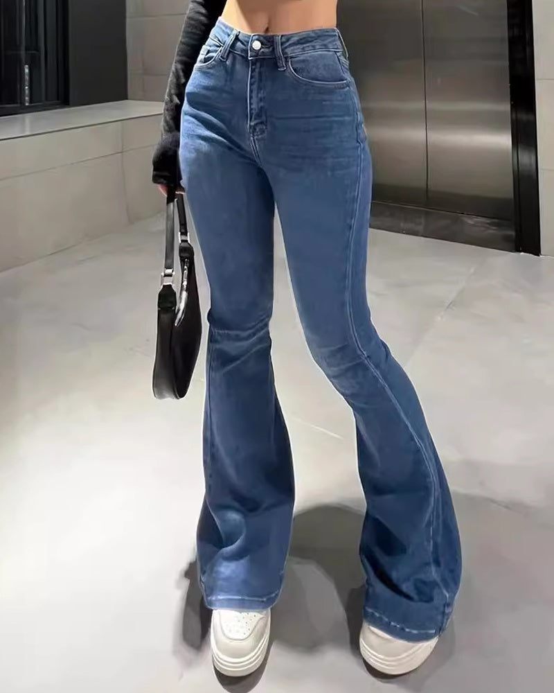 Casual Fashion High Waist Washed All-match Flared Jeans