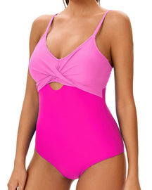 Sexy Suspender Color-blocked One-piece Swimwear Hourglass Figure