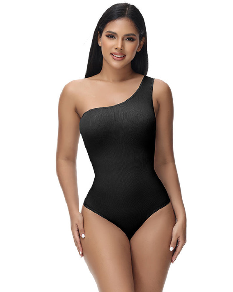 Shapshe® Sexy Ribbed One Shoulder Sleeveless Tank Top Tight Stretch Bodysuit