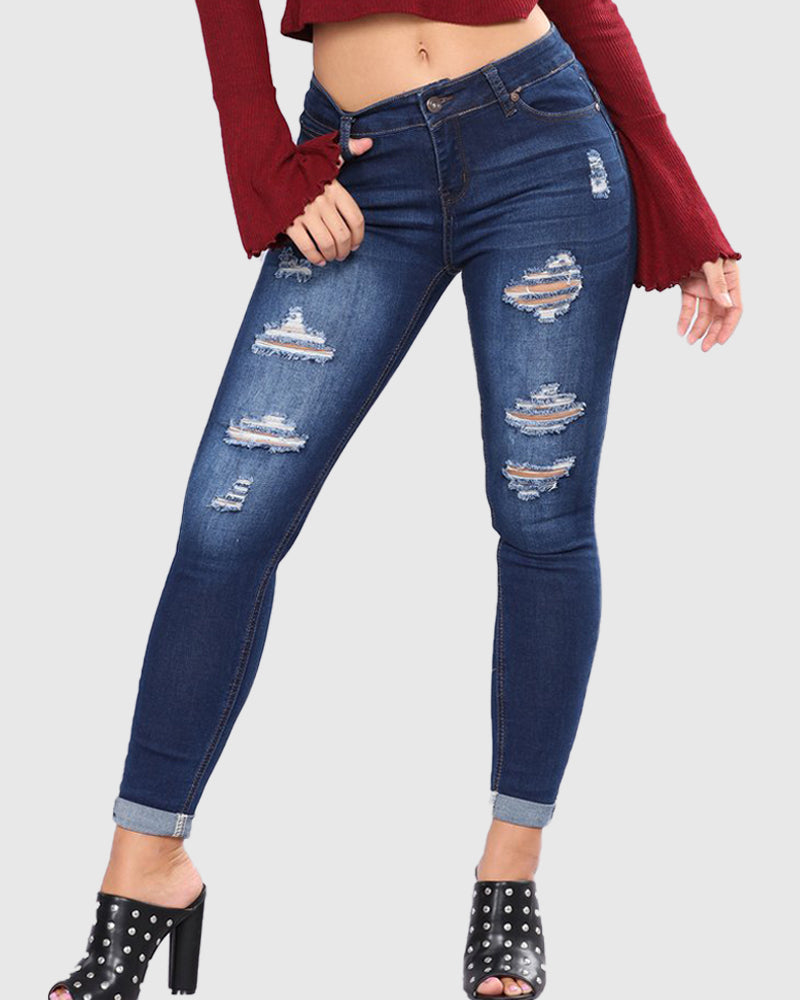 Women's Slim Fit Hip Lift Skinny Jeans With Holes