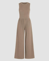 Round Neck Vest High Waist Jumpsuit Wide Leg Pants