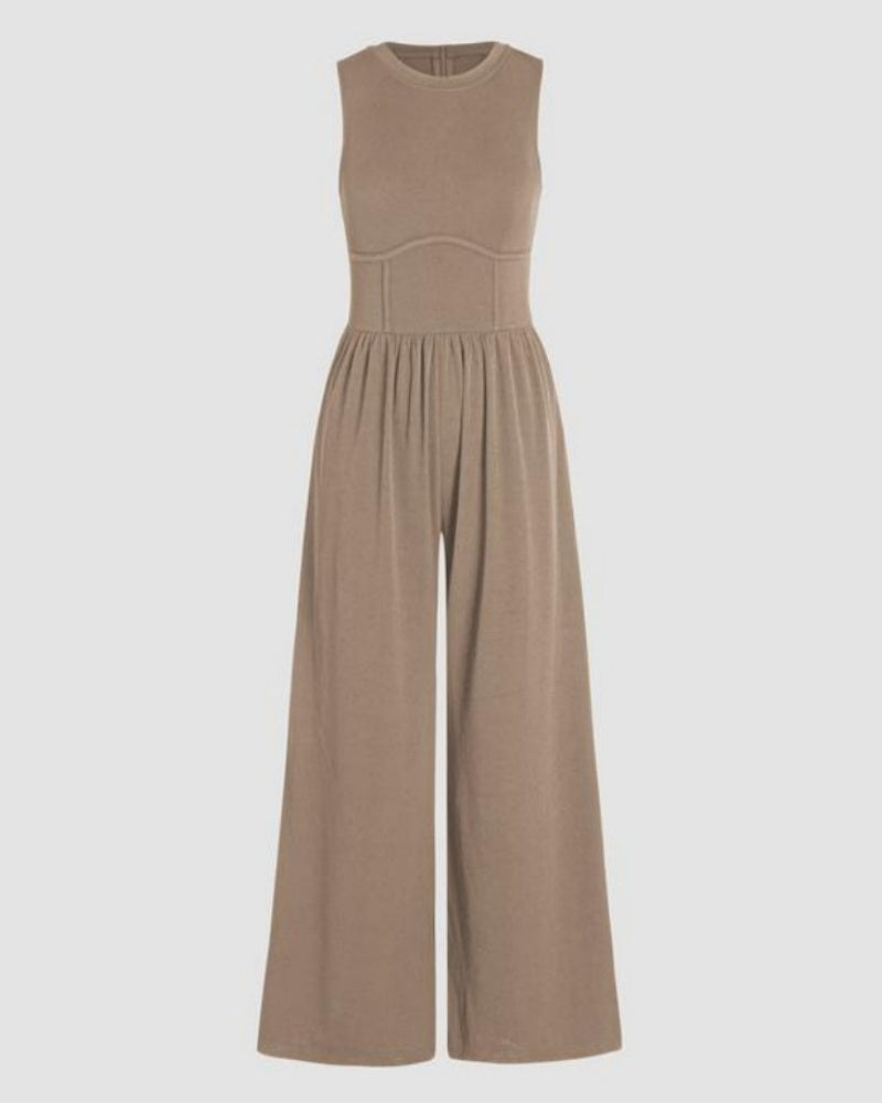 Round Neck Vest High Waist Jumpsuit Wide Leg Pants