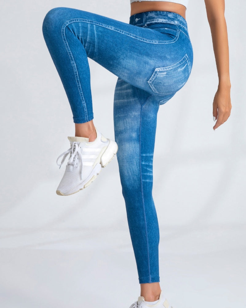 Seamless Printed Imitation Denim Yoga Pants Women's Quick Dry High Elastic