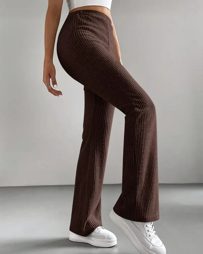 Solid Color Ribbed Knitted Flared Pants Versatile Casual Pants