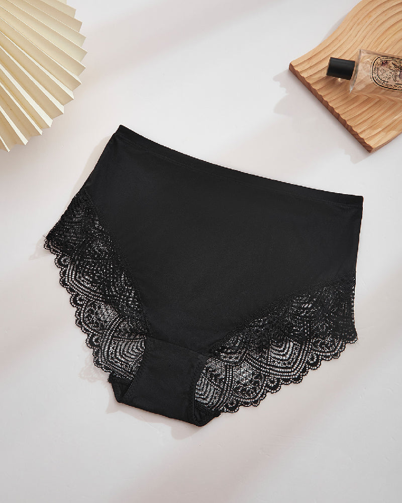 Women's Sexy Semi Sheer Mid-Waist Lace Stitching Breathable Briefs