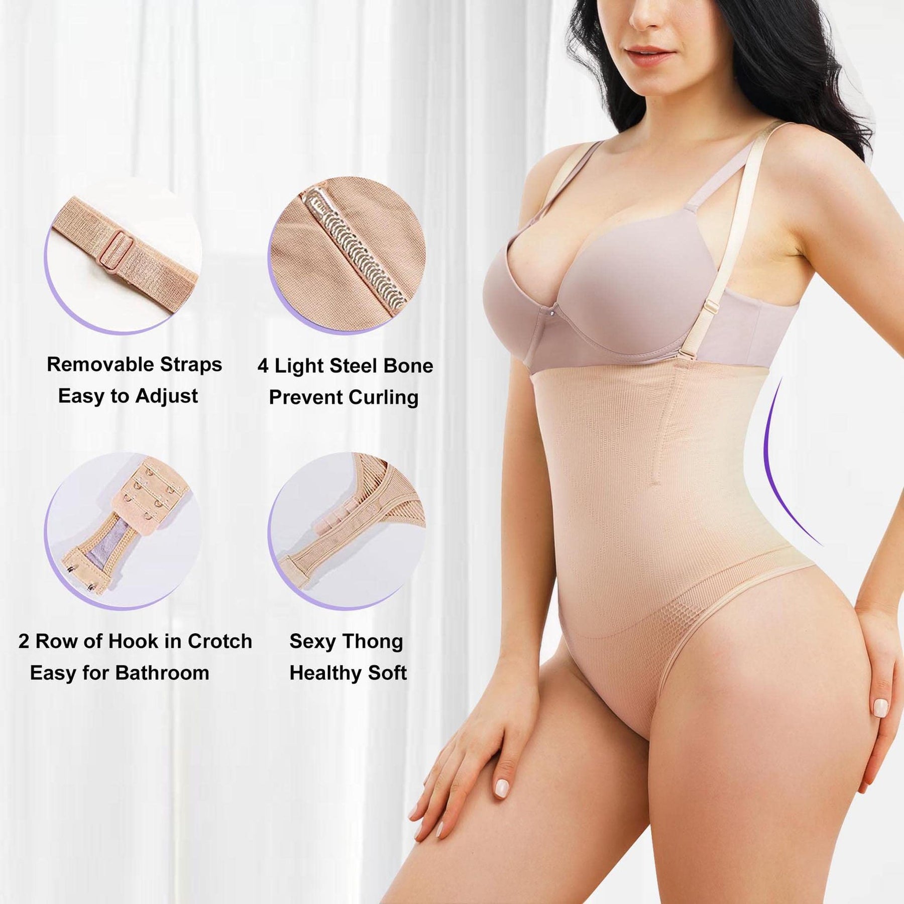 Women's Seamless Invisible Tummy Control Body Shaper Thong Corset Open Bust Shapewear