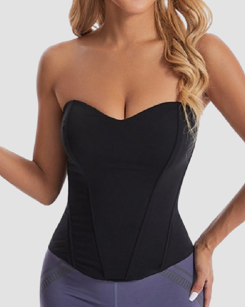 Women's Boned Overbust Bustier Corset Tops Strapless Zipper Bodice Shapewear