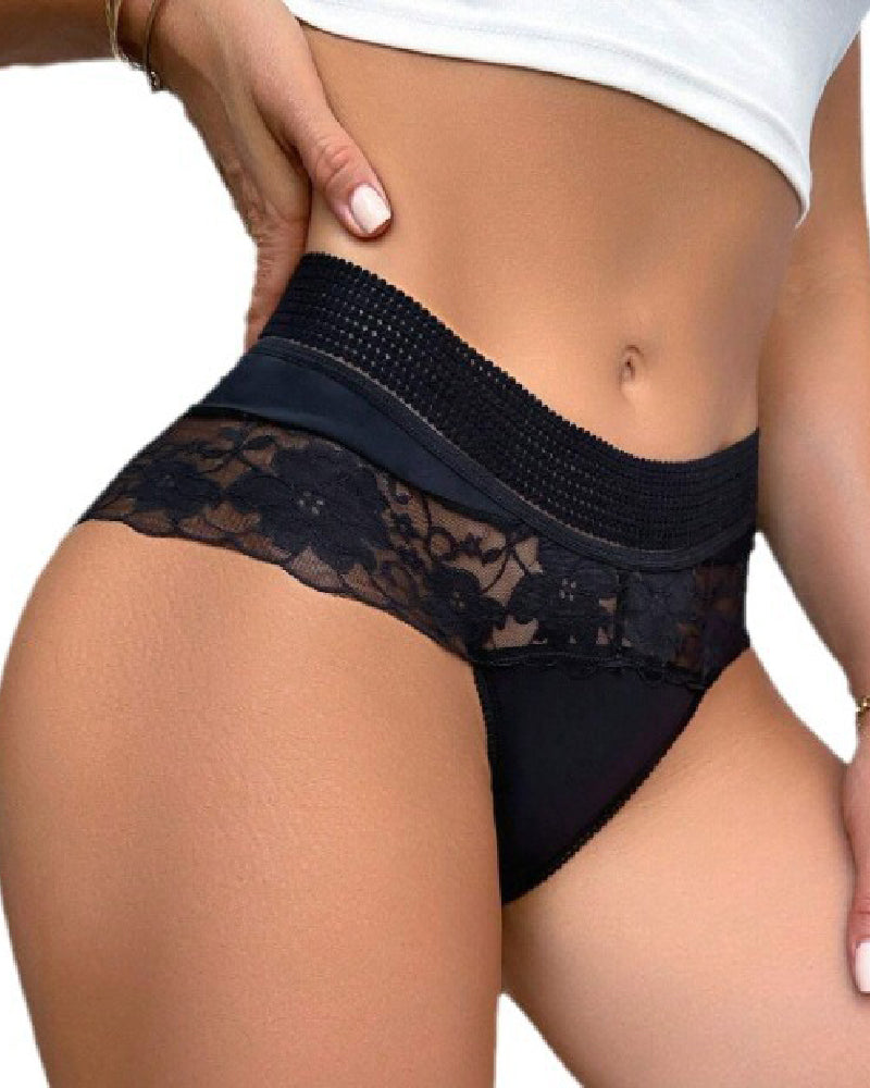 Women's Floral Lace Mesh Briefs Mid Rise Sexy Scalloped Trim Underwear