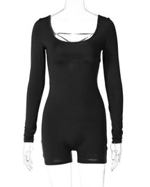 Long-sleeved U-neck Lace-up Hollow Back Tight Yoga Bodysuit