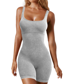 Seamless Ribbed Tummy Control Romper Sleeveless Tank Bodycon Yoga Jumpsuit