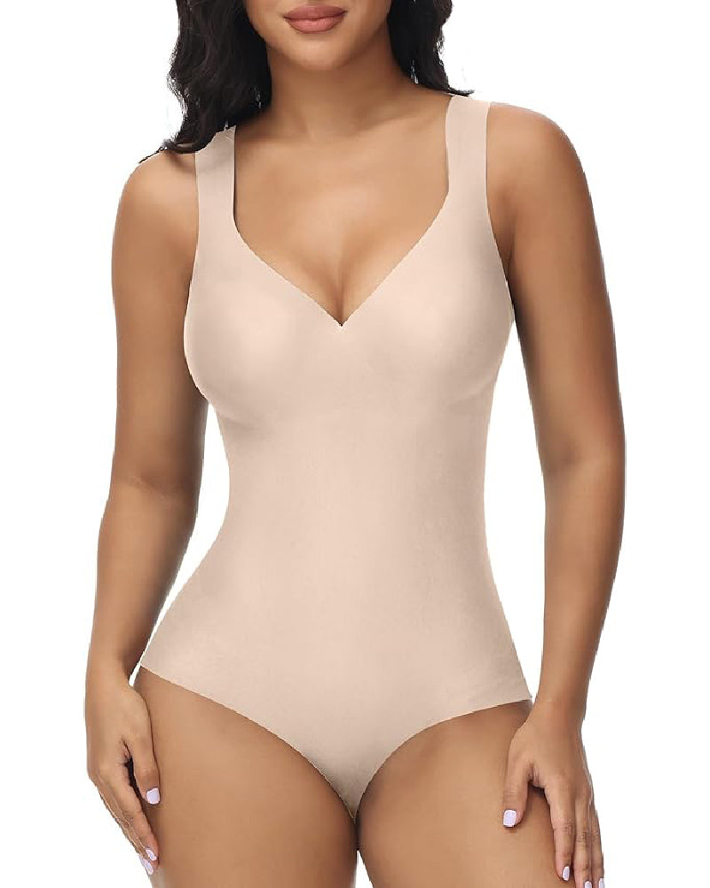 Women's Tummy Control Seamless Ice Silk Summer Bodysuit Compression V Neck Body Shaper