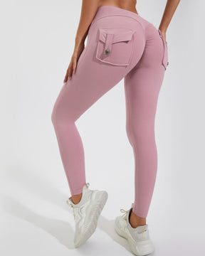 Peach Hip Fitness Leggings with Cargo Pockets