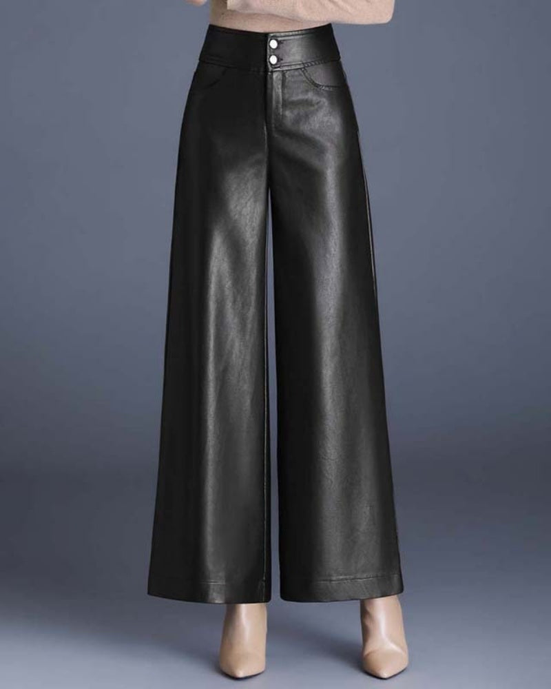 Autumn and Winter High Waist Loose Wide Leg Pants Versatile PU Leather Casual Pants