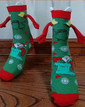 Christmas Pattern Cartoon Magnetic Hands Socks Couple Unisex Mid Tube Cotton Socks