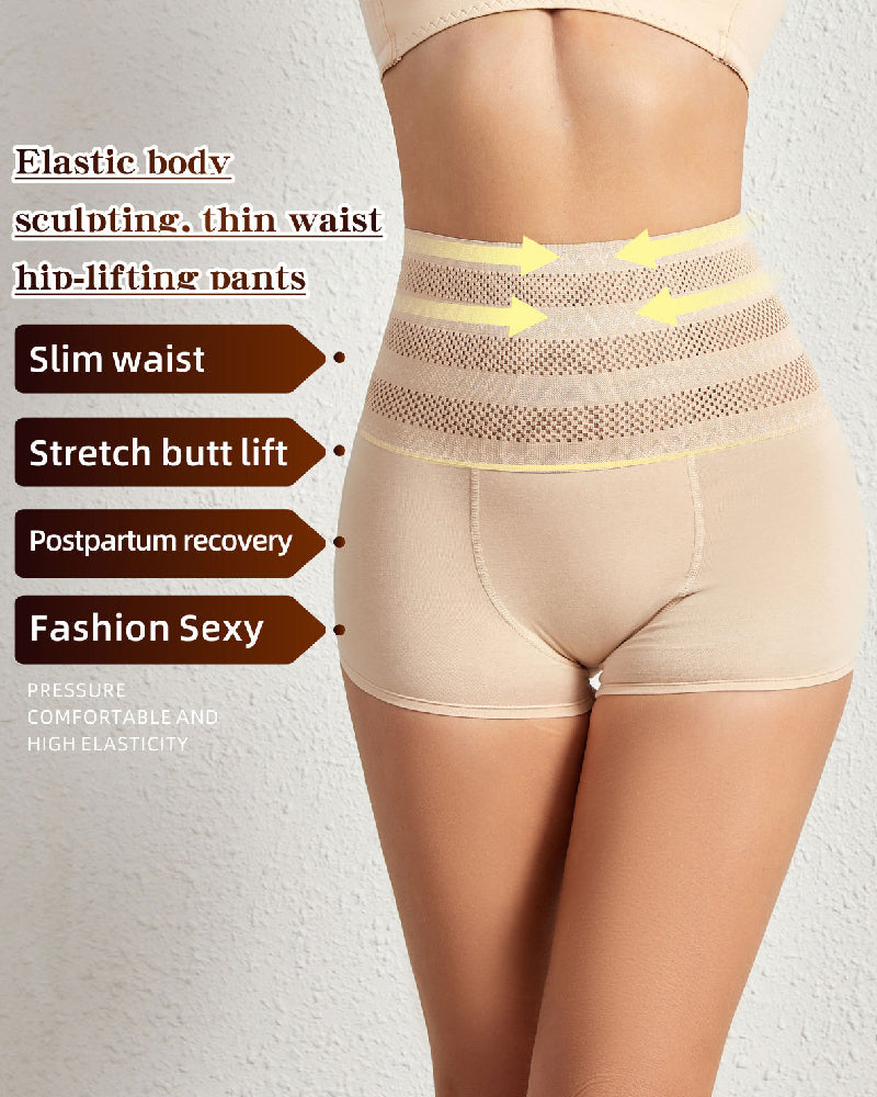 High Waist Breathable Perforated Elastic Waist Tummy Control Shaping Panties