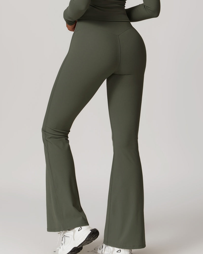 Crossover High Waist Hip Lift Nude Yoga Flared Pants