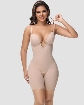 Women's U Plunge Strapless Tummy Control Bodysuit Low Back Built In Bra Shapewear