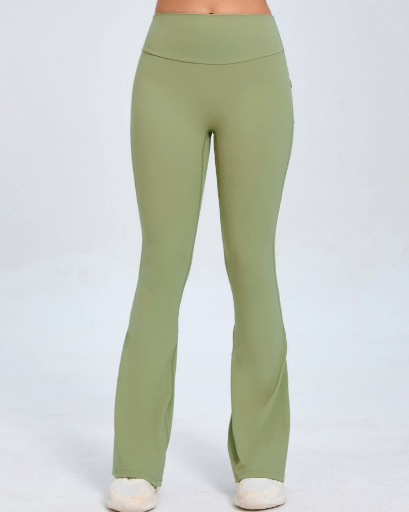 Button High Waist Hip Lift Leggings Yoga Flared Pants