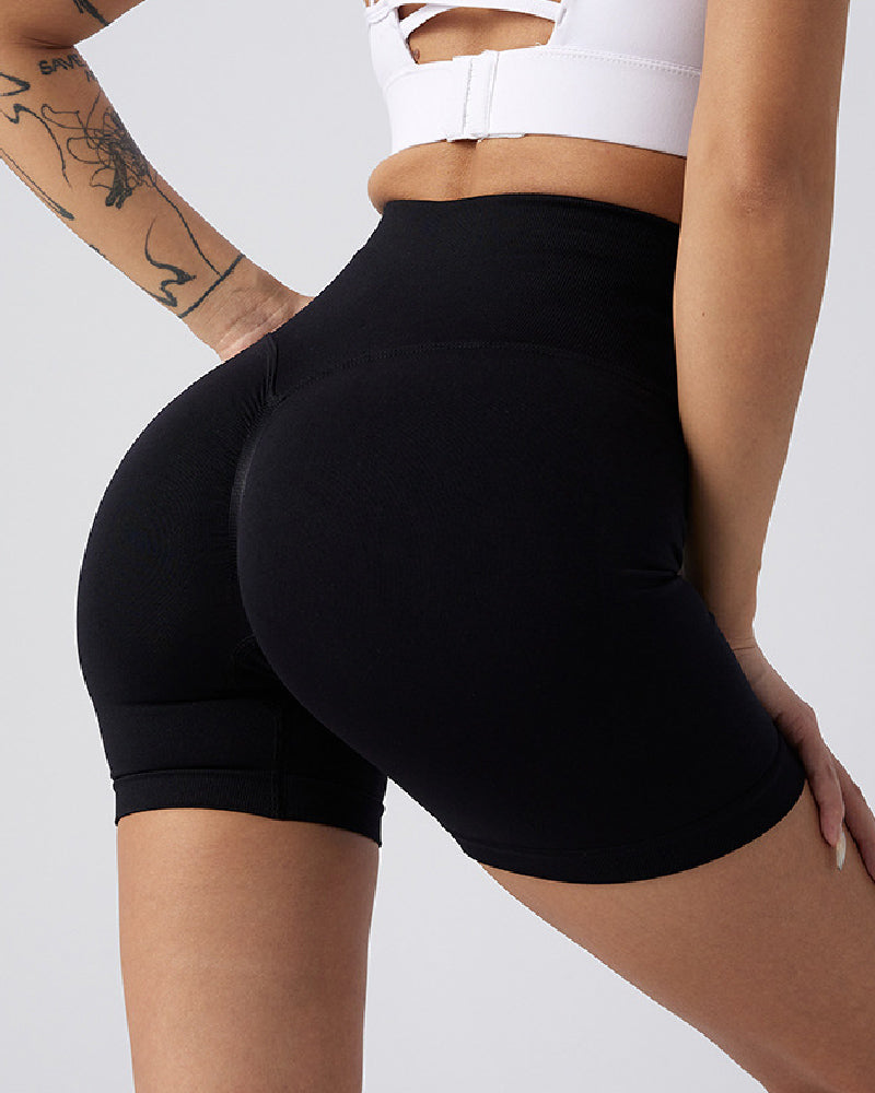 Pantalones cortos de yoga de cintura alta sin costuras para mujer, pantalones cortos de fitness sólidos con levantamiento de glúteos