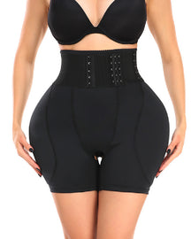 High Waist 9-row Adjustable Buckle Belt Shapewear Shorts With Sponge Pads