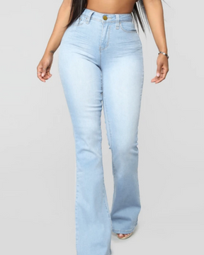 Fashion High Waist Hip Lift Slim Washed Flared Jeans