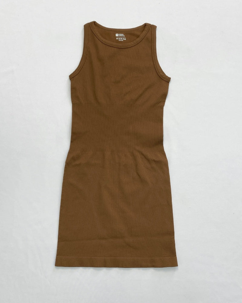 Round Neck Ribbed Sleeveless Yoga Bodysuit Short Dress